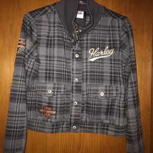 Harley Davidson black and gray plaid jacket